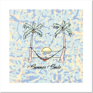 Tropical Beach Theme On Tie Dye Pattern Posters and Art